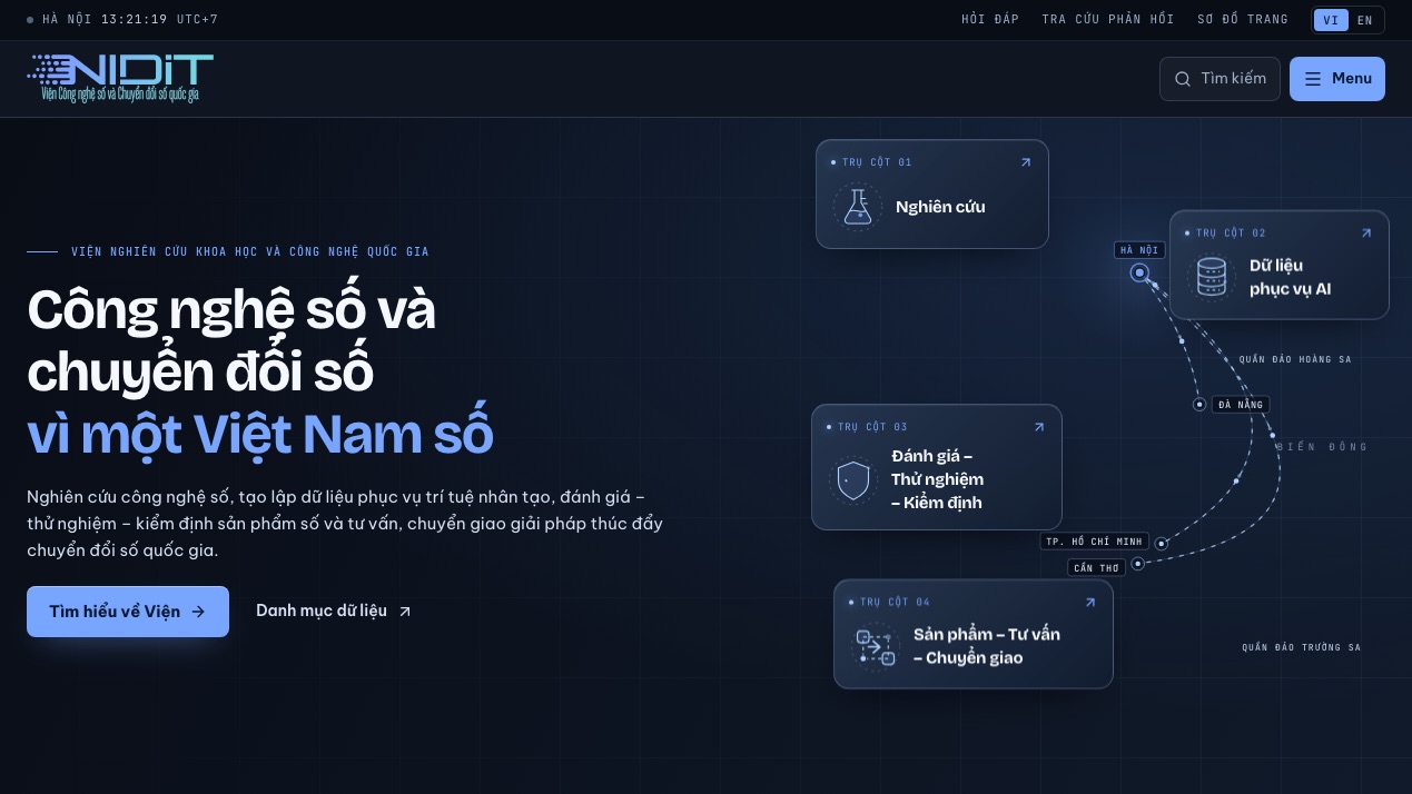 Giao diện cổng thông tin điện tử Viện Công nghệ số và Chuyển đổi số quốc gia NIDiT