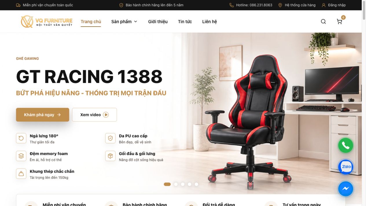 Giao diện website thương mại điện tử Nội Thất Văn Quyết