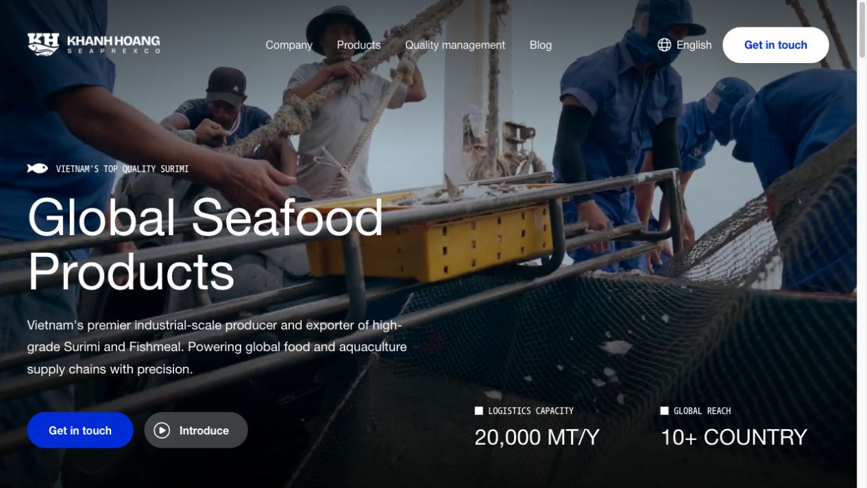 Giao diện website xuất khẩu thủy sản Khanh Hoang Seaprexco